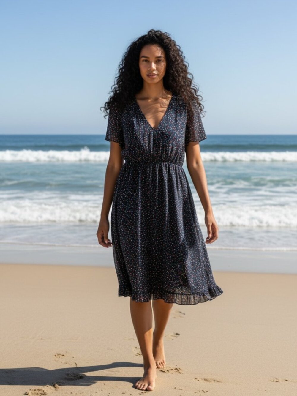 Madewell Flutter Sleeve Ruffle Hem Dress Sugar Confetti Dot Navy | Size 6